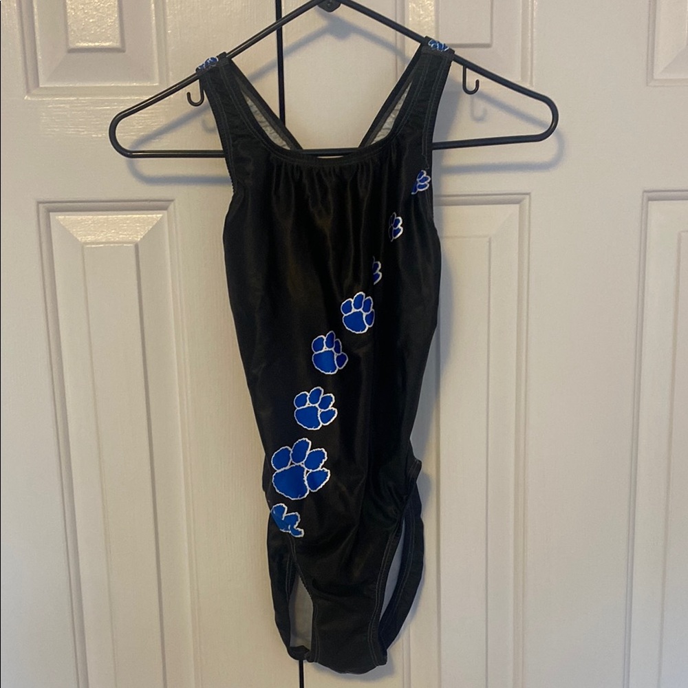 Black and Blue Paw Print One Piece Swimsuit | Racing | Swimteam